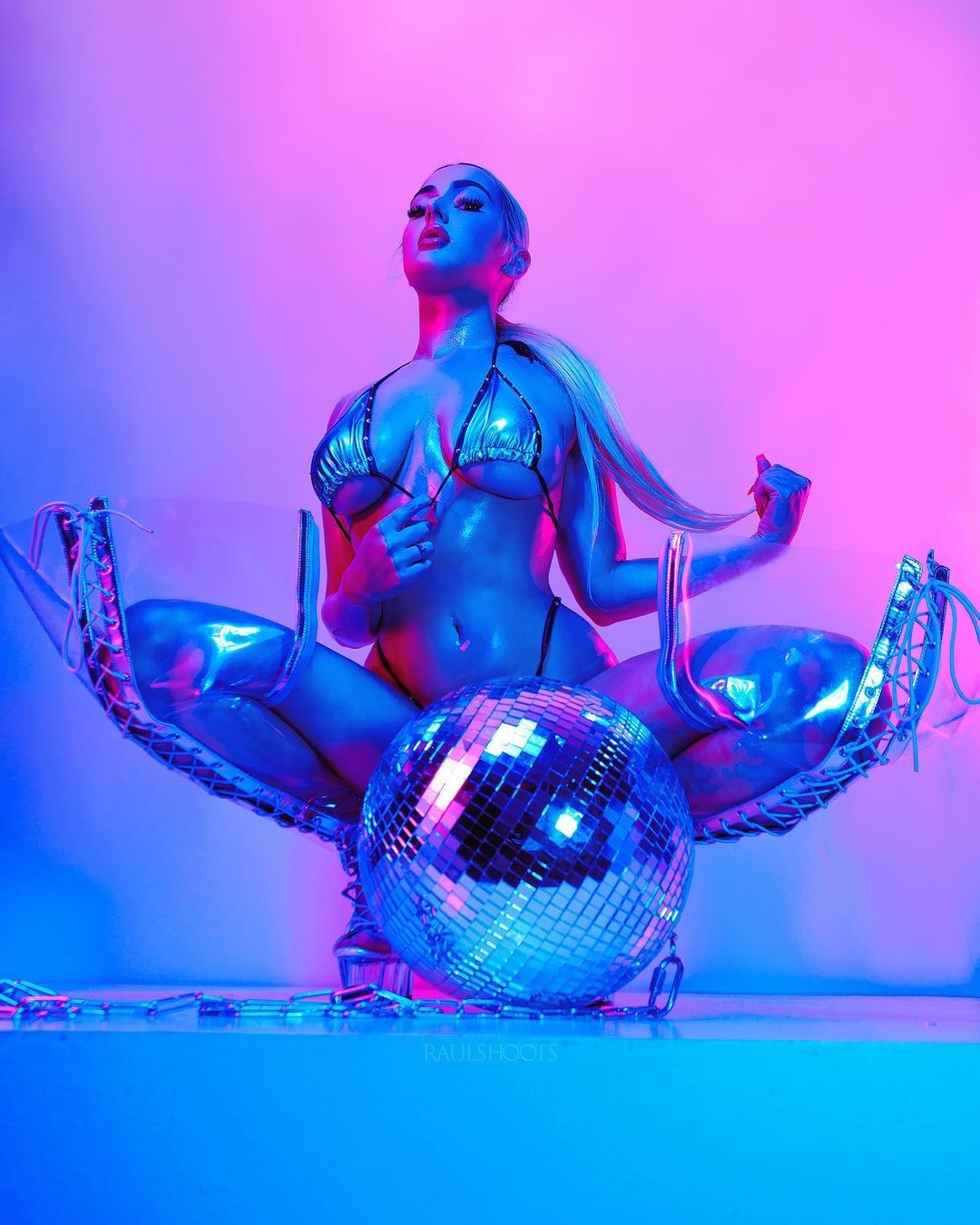 Metallic Iridescent Bikini with Rhinestones