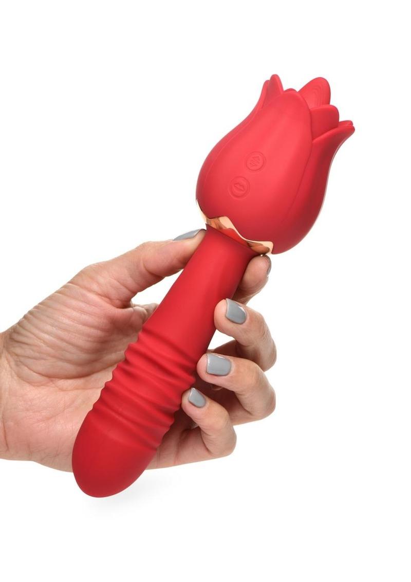 Inmi Bloomgasm Racy Rose Thrusting and Licking Rose Rechargeable Silicone Vibrator