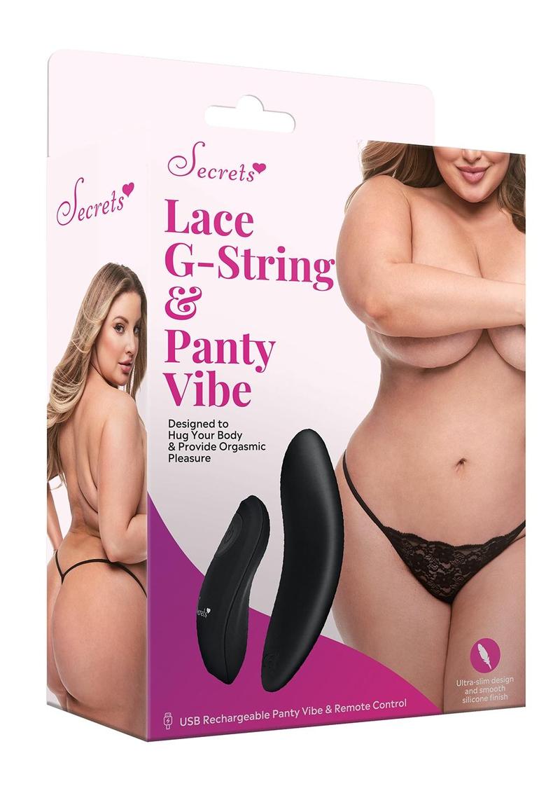 Lace Panty and Rechargeable Remote Vibe - Black - Queen