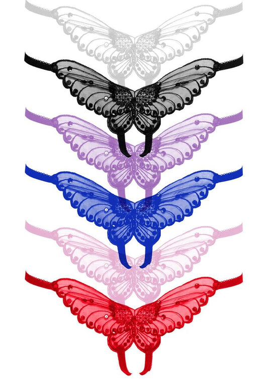 Leg Avenue Butterfly Crotchless with Pearl Sequin Detail (12 Pack) - One Size - Assorted - One Size