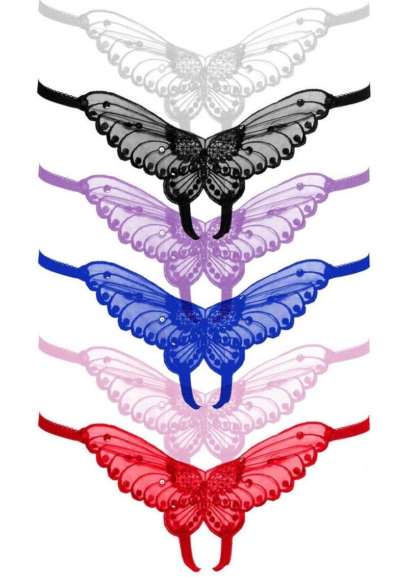 Leg Avenue Butterfly Crotchless with Pearl Sequin Detail (12 Pack) - Plus Size - Assorted - Assorted Colors - Queen