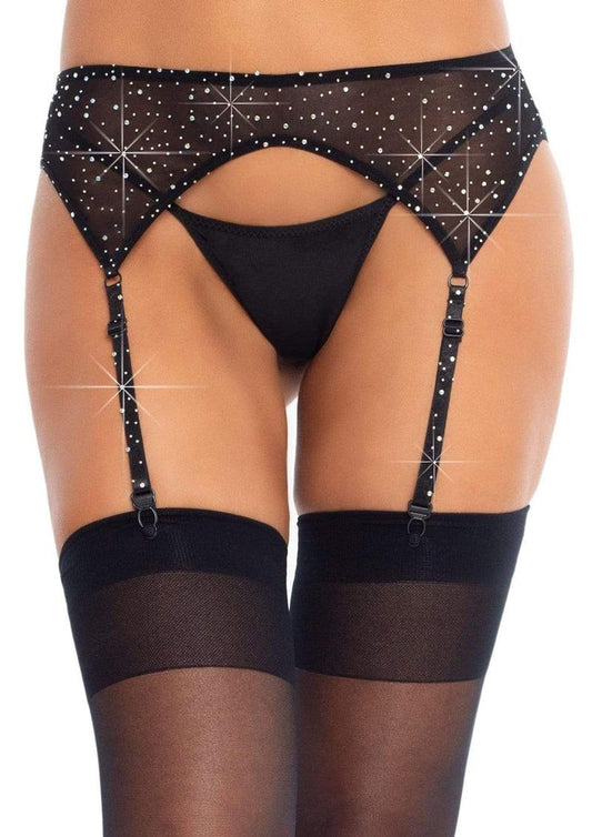 Leg Avenue Rhinestone Garter Belt - Black - One Size