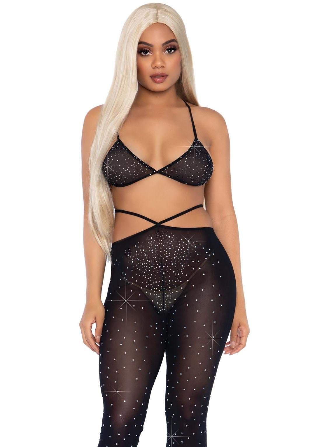 Rhinestone Bikini Top and Flared Pants