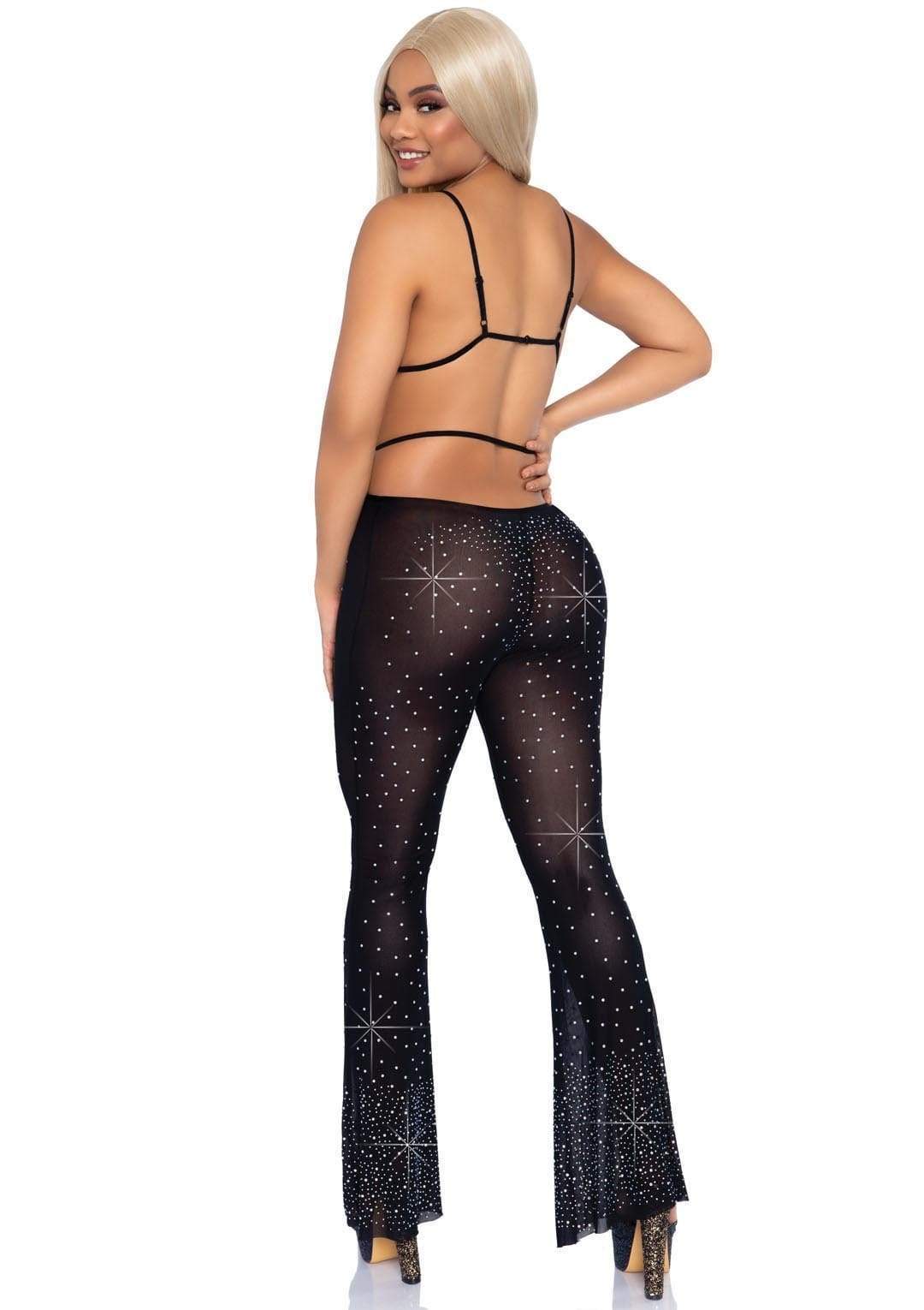 Rhinestone Bikini Top and Flared Pants