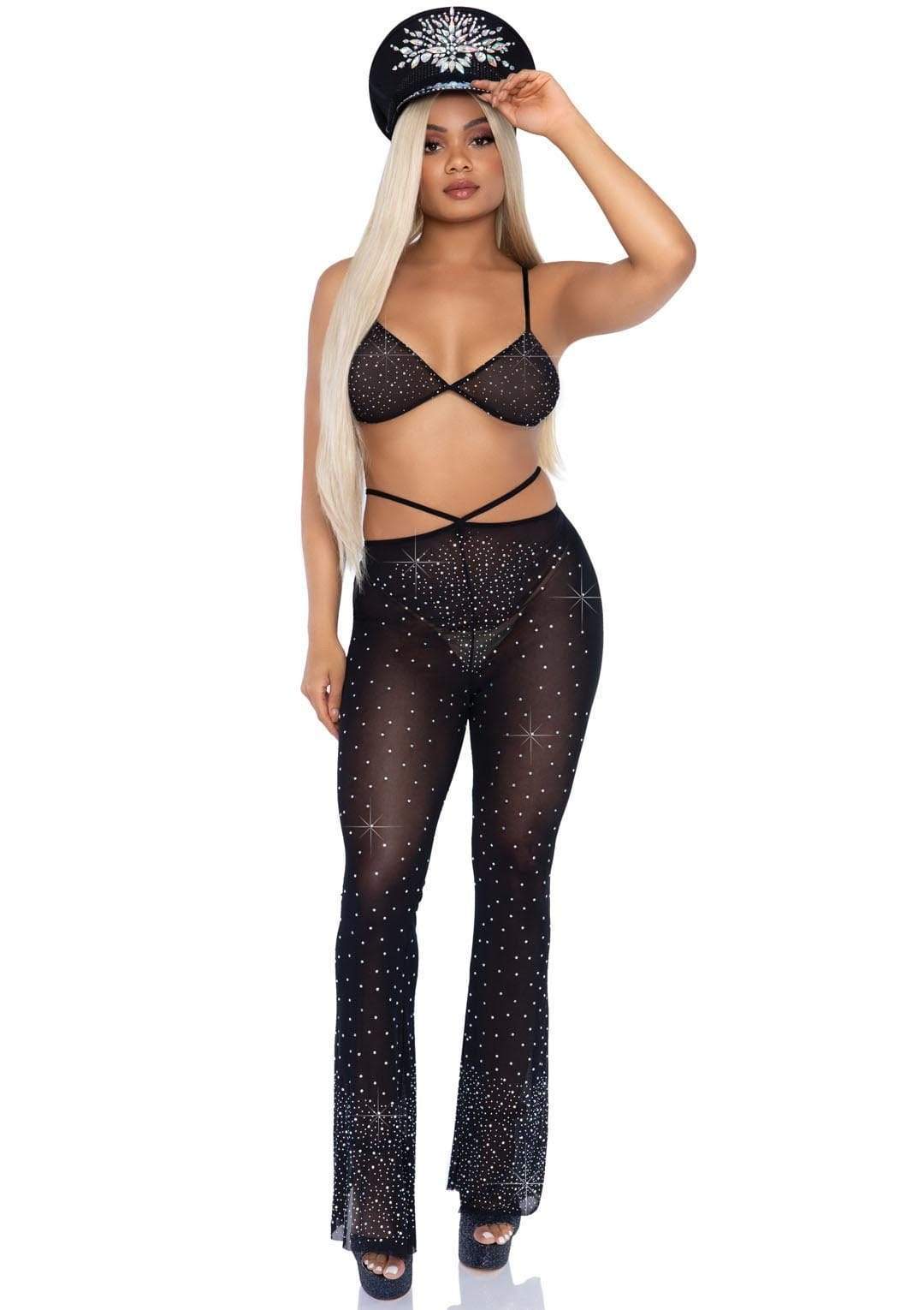 Rhinestone Bikini Top and Flared Pants