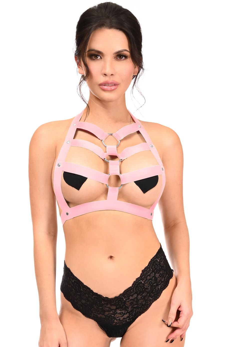 Stretchy Body Harness w Metal Ring Detail