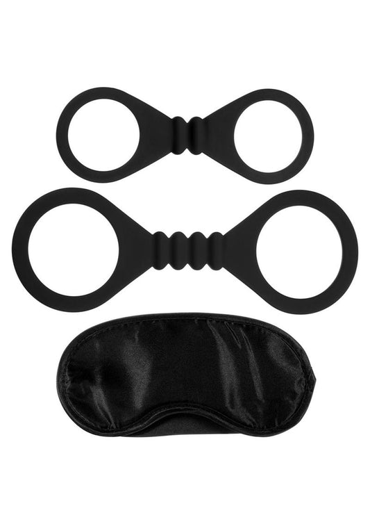 ME YOU US Bound to Please Blindfold, Silicone Wrist and Ankle Cuffs - Black