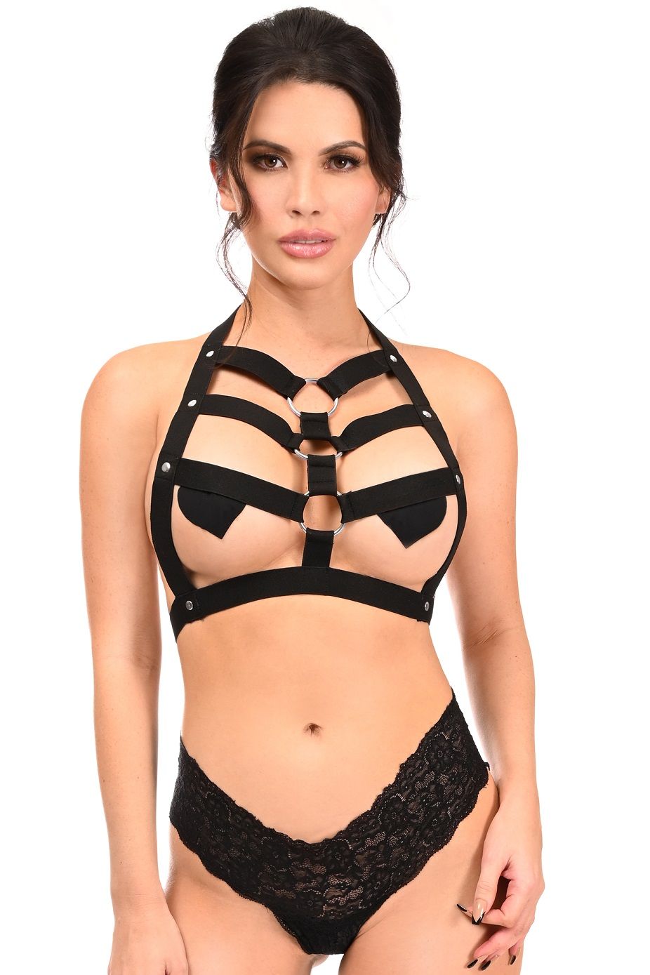 Stretchy Body Harness w Metal Ring Detail