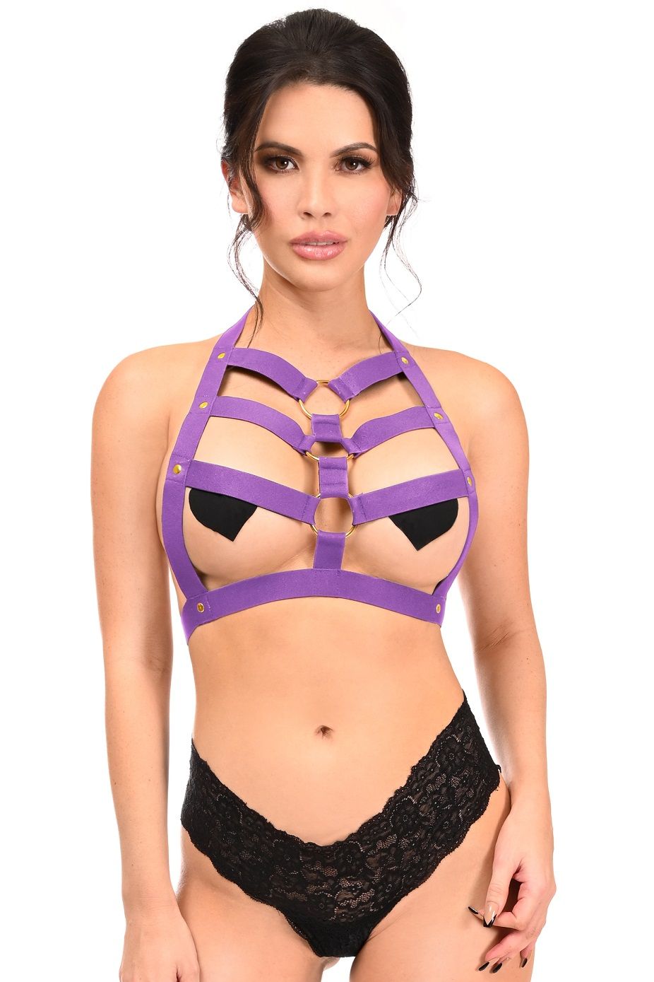 Stretchy Body Harness w Metal Ring Detail