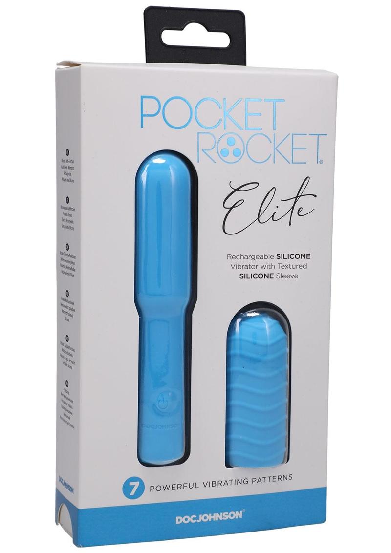 Pocket Rocket Elite Silicone Rechargeable Mini Vibrator with Removable Sleeve - Blue/Sky Blue