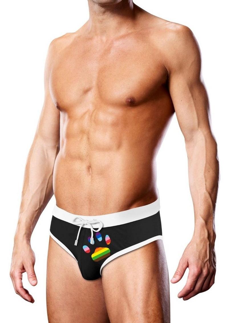 Prowler Oversized Paw Swimming Brief - Black/Multicolor/Rainbow - Small
