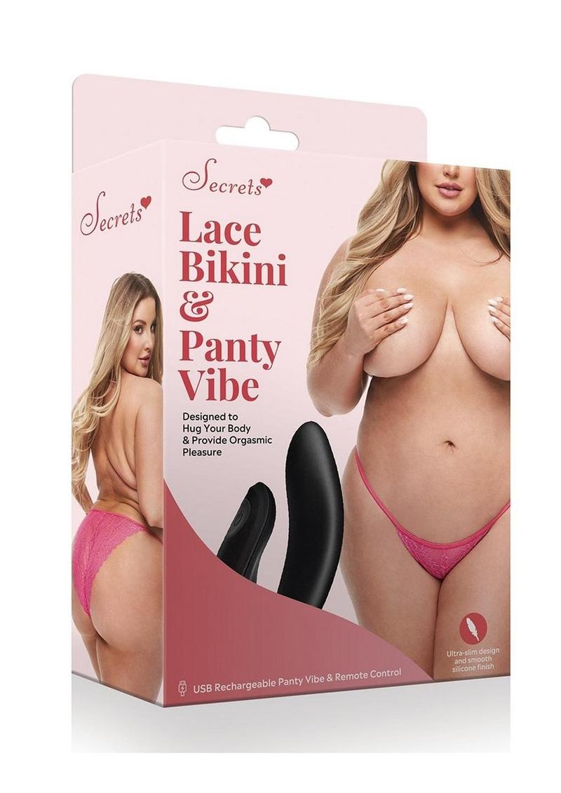 Secrets Lace Panty and Rechargeable Remote Control Panty Vibe - Pink - Queen