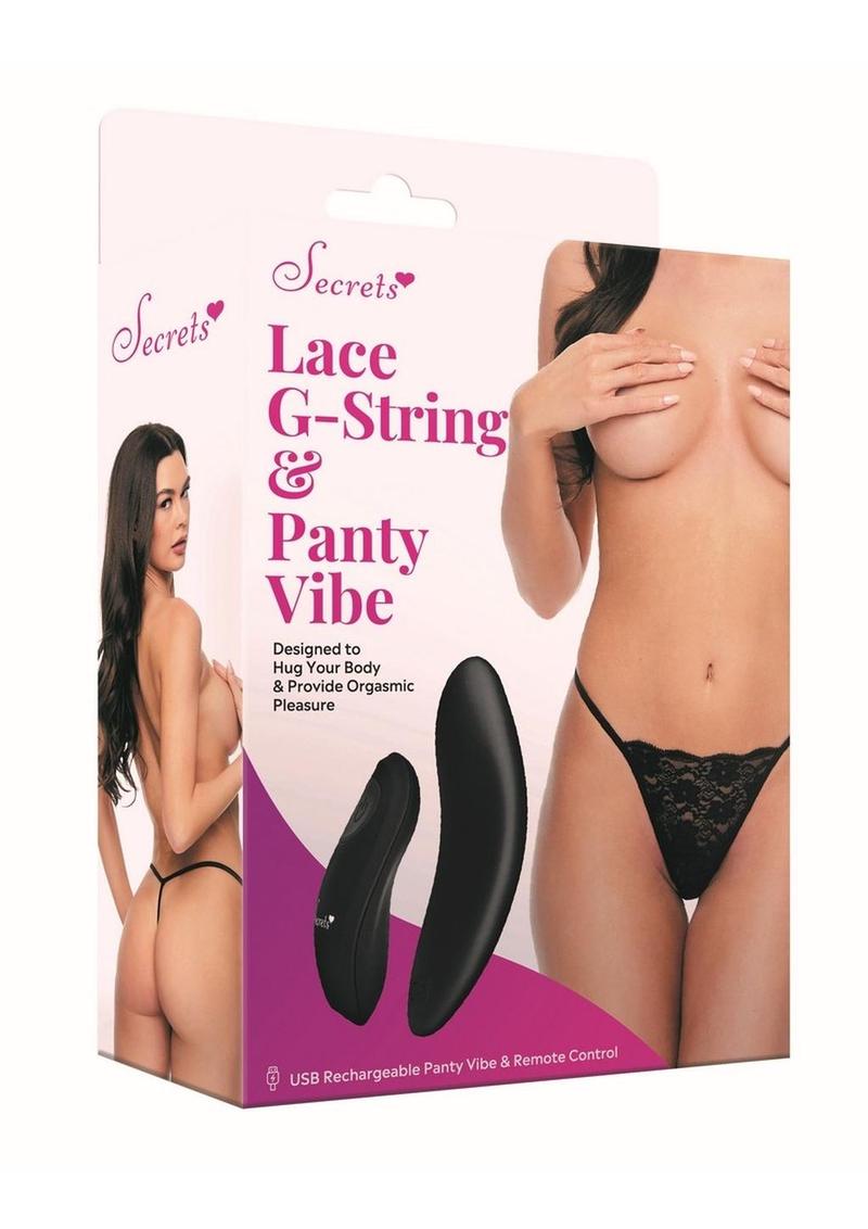 Secrets Lace Panty and Rechargeable Remote Control Panty Vibe - Black - One Size
