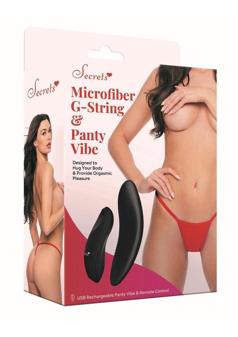 Secret Rechargeable Silicone Microfiber G-String and Panty Vibe with Remote Control - Red - One Size