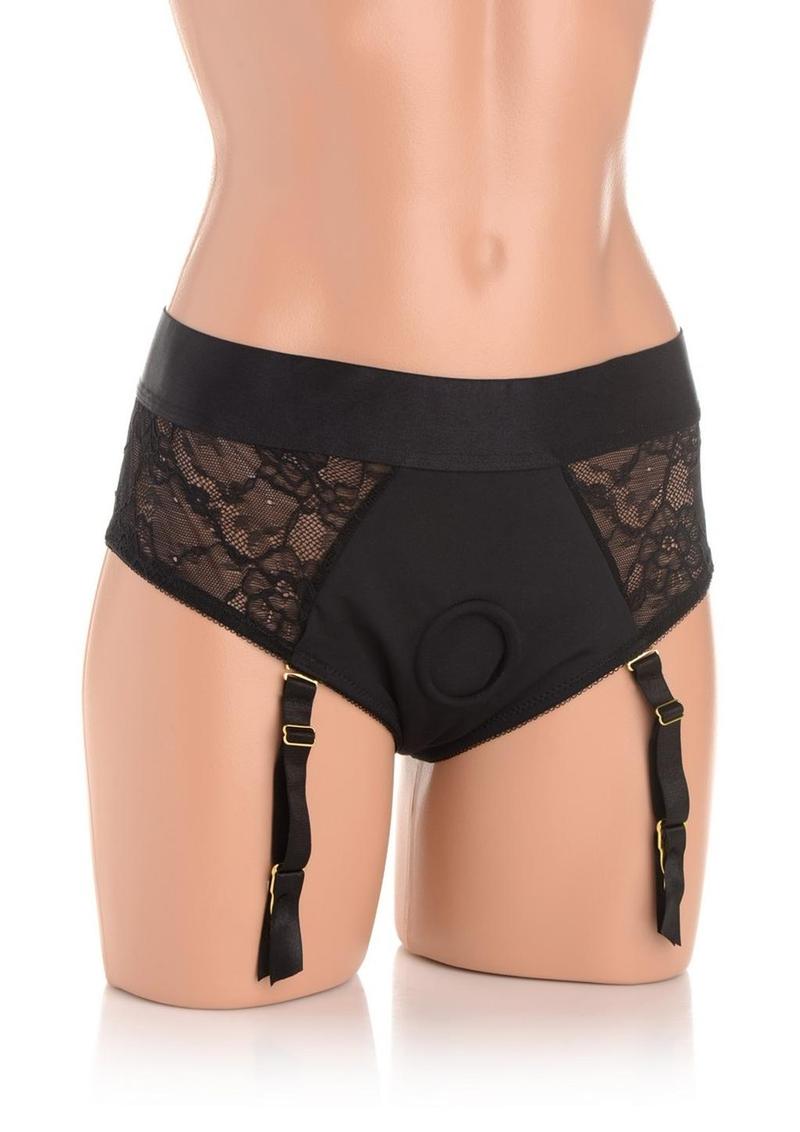 Strap U Laced Seductress Lace Crotchless Panty Harness with Garter Straps