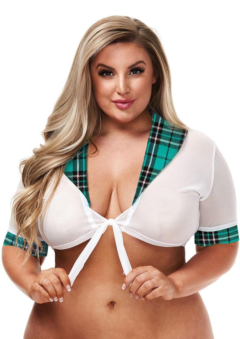 Teacher's Pet - Schoolgirl Top - Turquoise/White - Queen