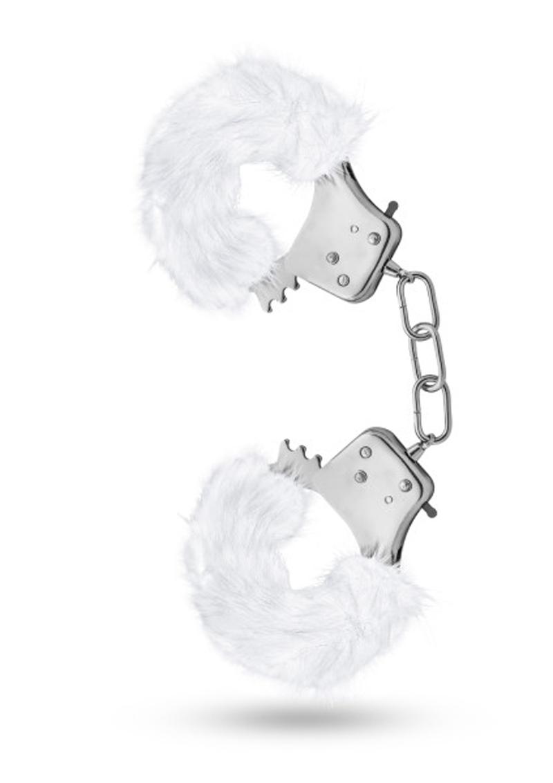 Temptasia Plush Fur Cuffs - Metal/White