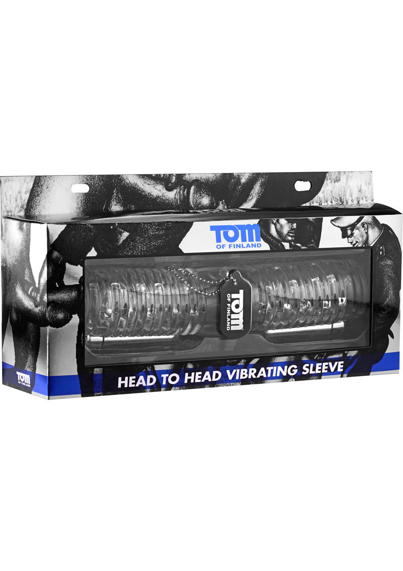 Tom Of Finland Head to Head Vibrating Sleeve - Clear/Gray