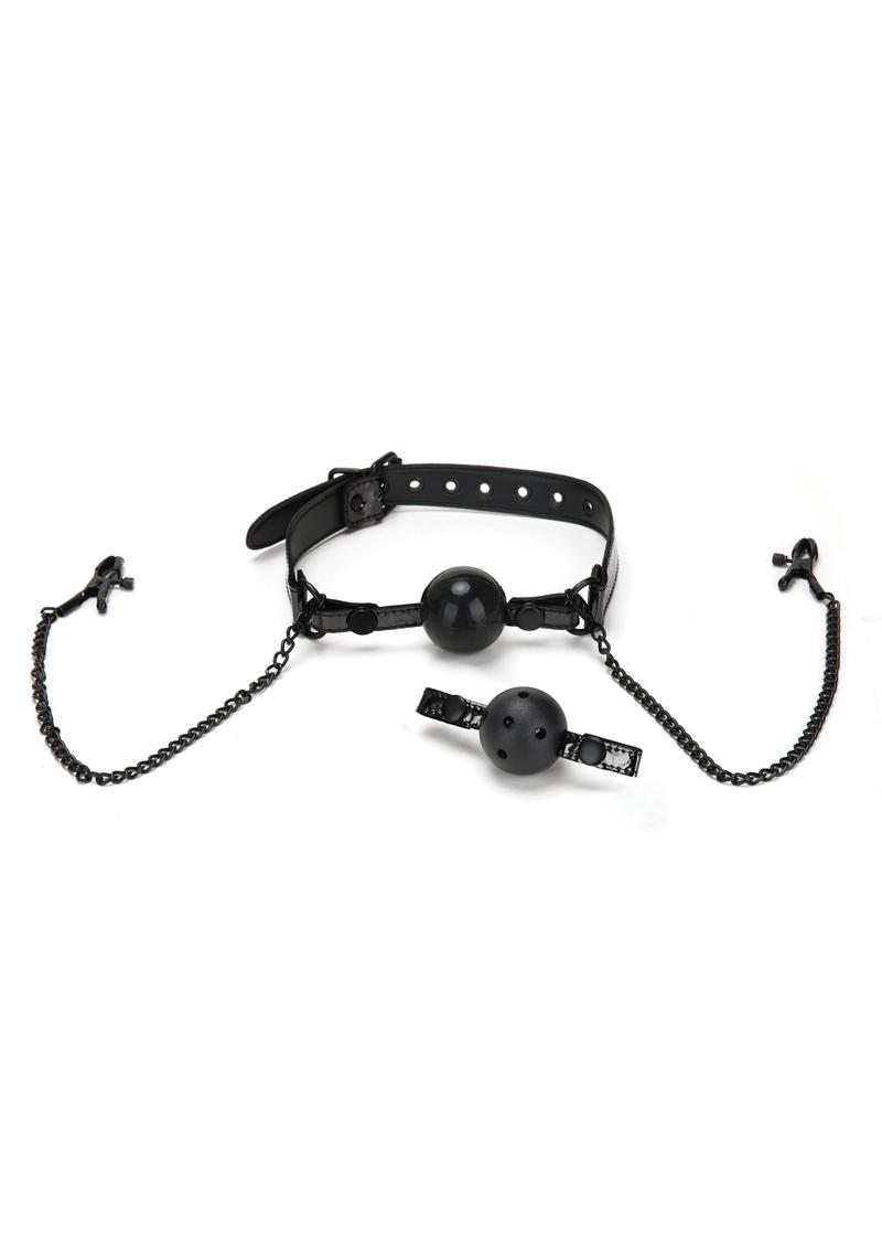 WhipSmart Diamond Ball Gag W Nipple Clips - Black