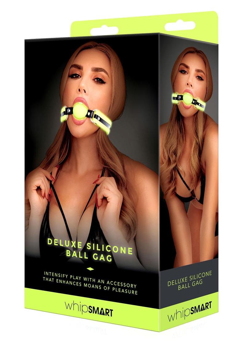 WhipSmart Glow In The Dark Deluxe Silicone Ball Gag - Glow In The Dark/Green
