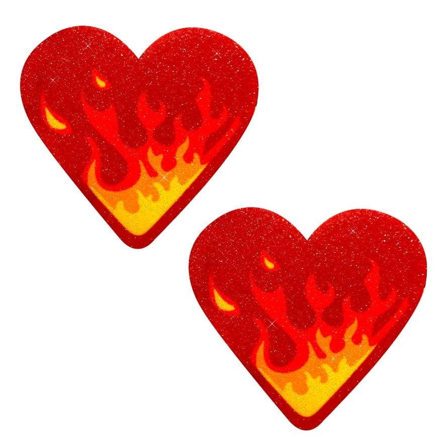 Neva Nude - BurningLove Glitter Flame Heart Nipple Cover Pasties