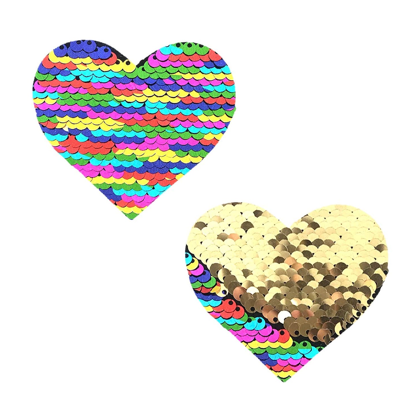 Neva Nude - FunFetti Multicolor & Gold Flip Sequin I Heart U Nipple Cover Pasties