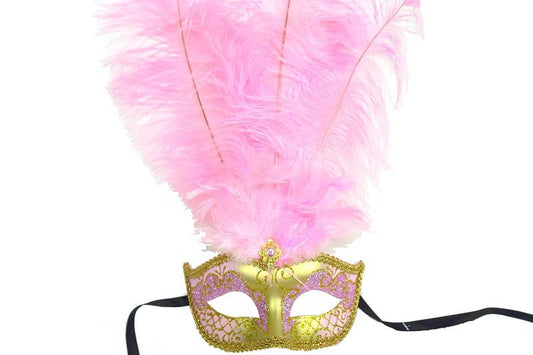 Light Pink Gold Venetian Mask With Feathers