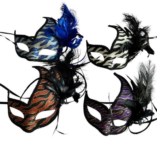 Venetian Masquerade Mask with Feathers — Assorted