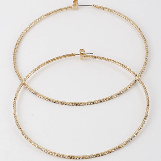3AM BY H&D ACCESSORIES -  Thin Rhinestone Hoop Earrings