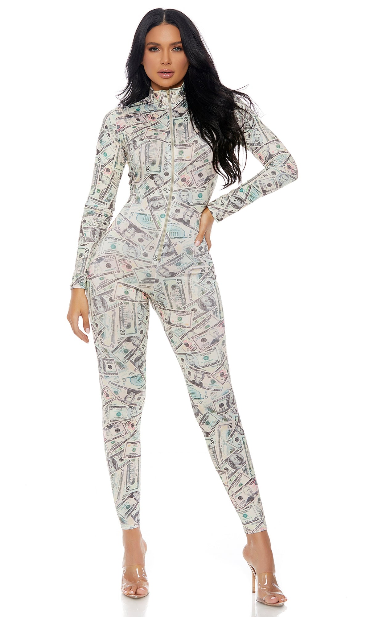 Zipfront Money Print Jumpsuit
