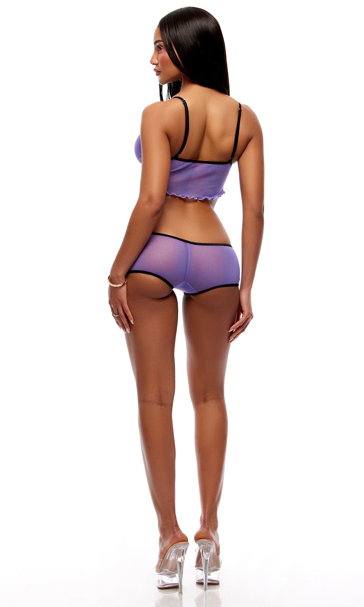 Home Body 2-Piece Sheer Mesh Cami and Boyshorts Set - Purple