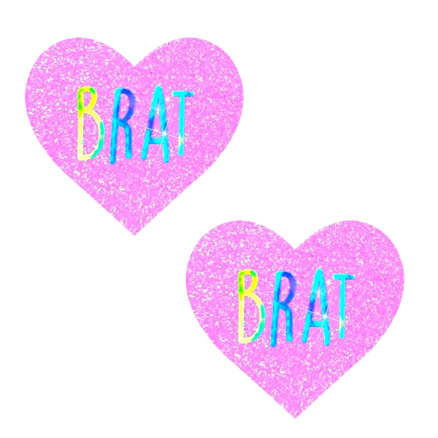 Brat Holographic UV Light Pink I Heart U Glitter Nipple Cover Pasties