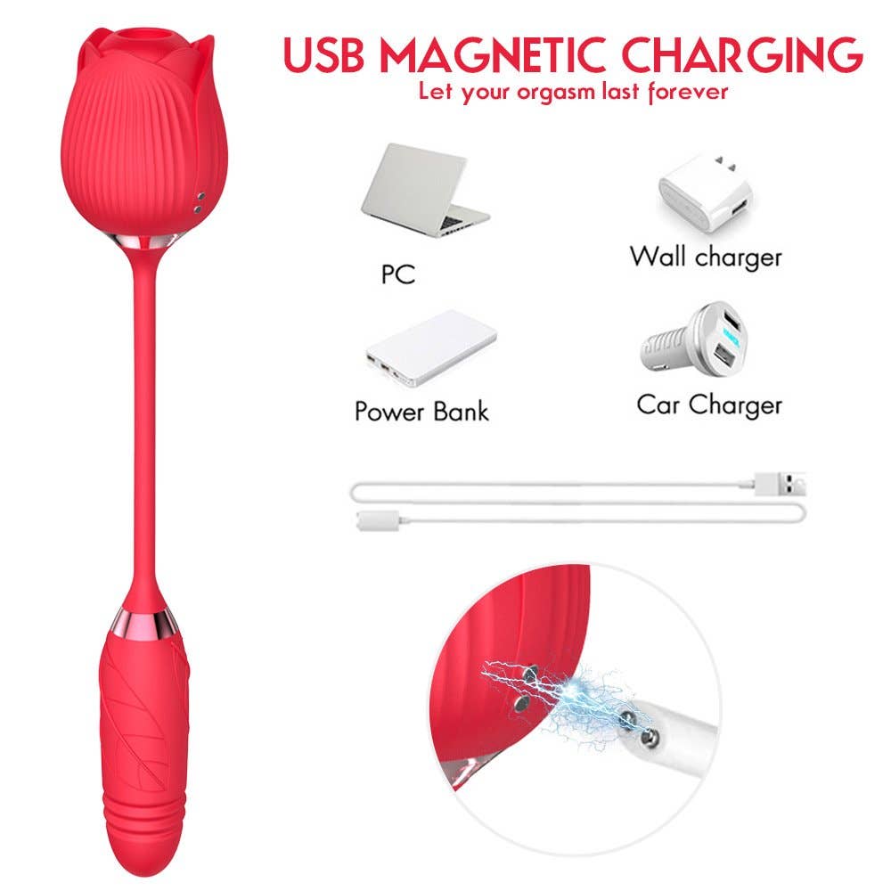 10 Function Rose Vibrator with Thrusting Bullet