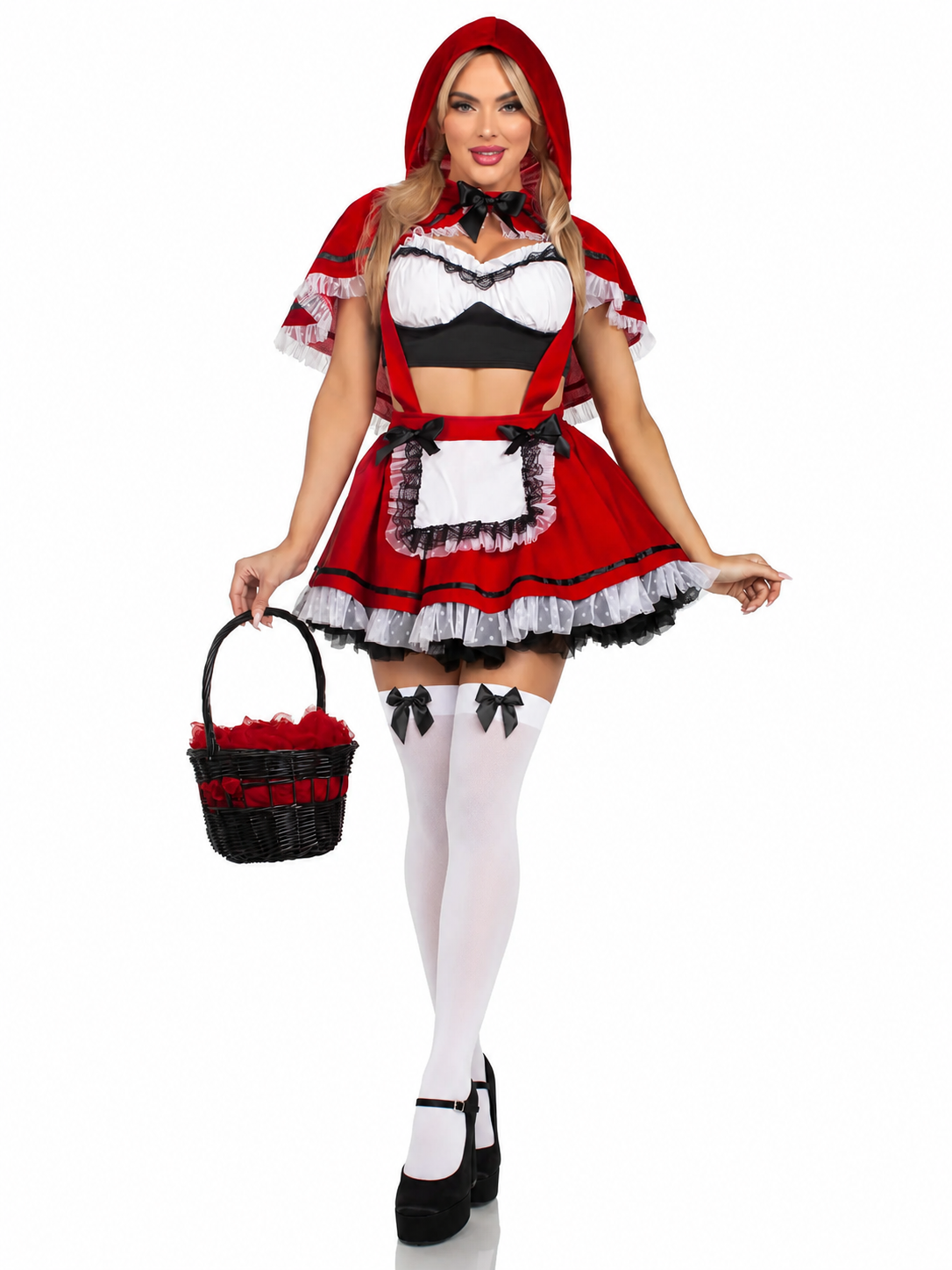 Enchanted Red Hood Costume Includes black bow Stockings