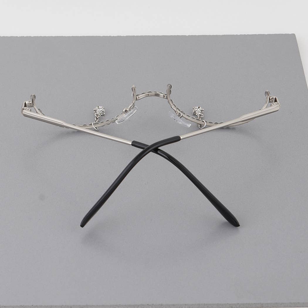 3AM BY H&D ACCESSORIES - Rhinestone Tear Drop Half Framed Oval Glasses