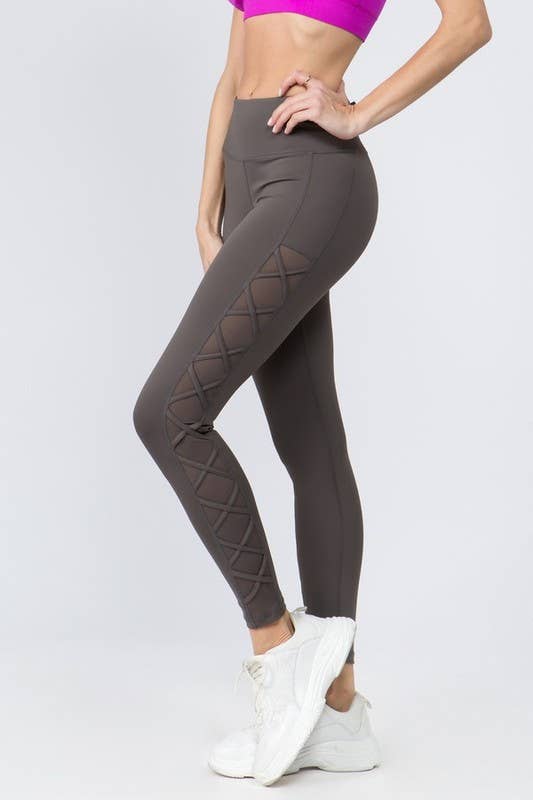 Yelete - Active Lace-Up Mesh Side Workout Legging