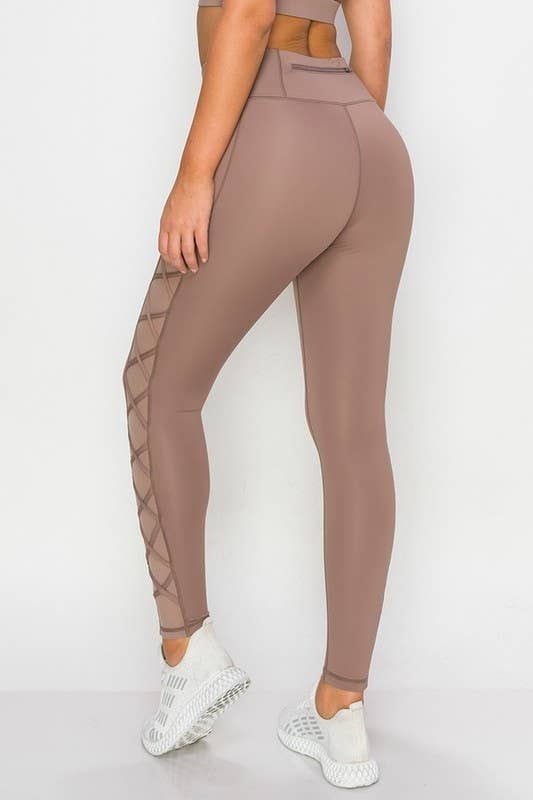Yelete - Active Lace-Up Mesh Side Workout Legging