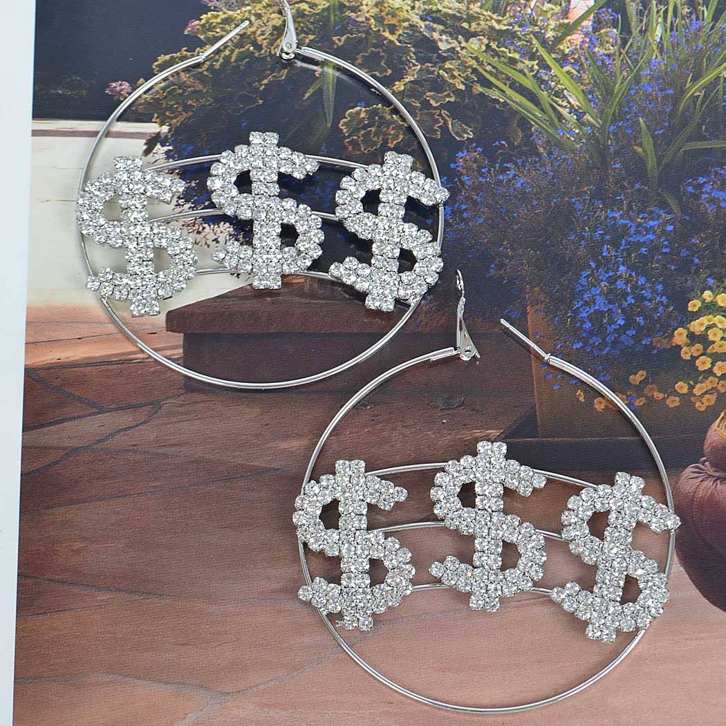 3AM BY H&D ACCESSORIES - Rhinestone Dollar Sign Earring