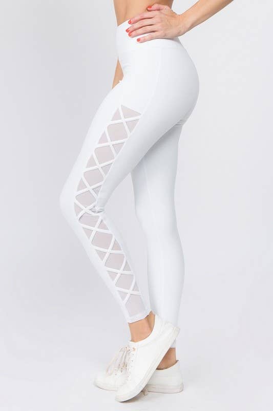 Yelete - Active Lace-Up Mesh Side Workout Legging