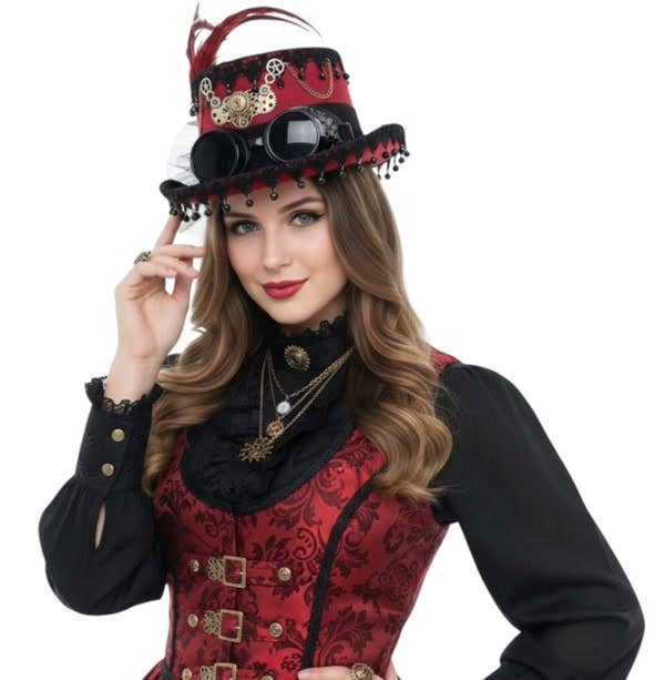 KBW Global Corp. - Red Steampunk Lace Top Hat