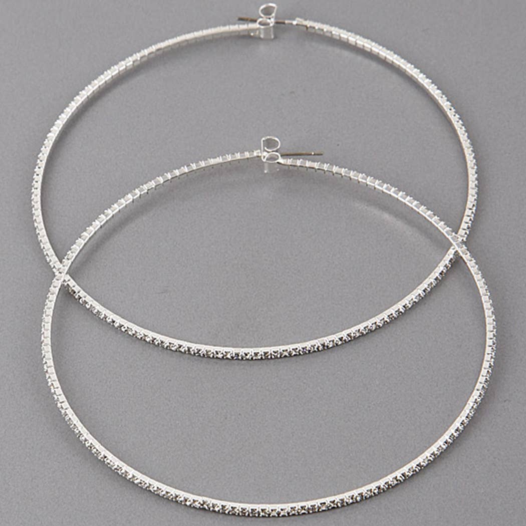 3AM BY H&D ACCESSORIES -  Thin Rhinestone Hoop Earrings