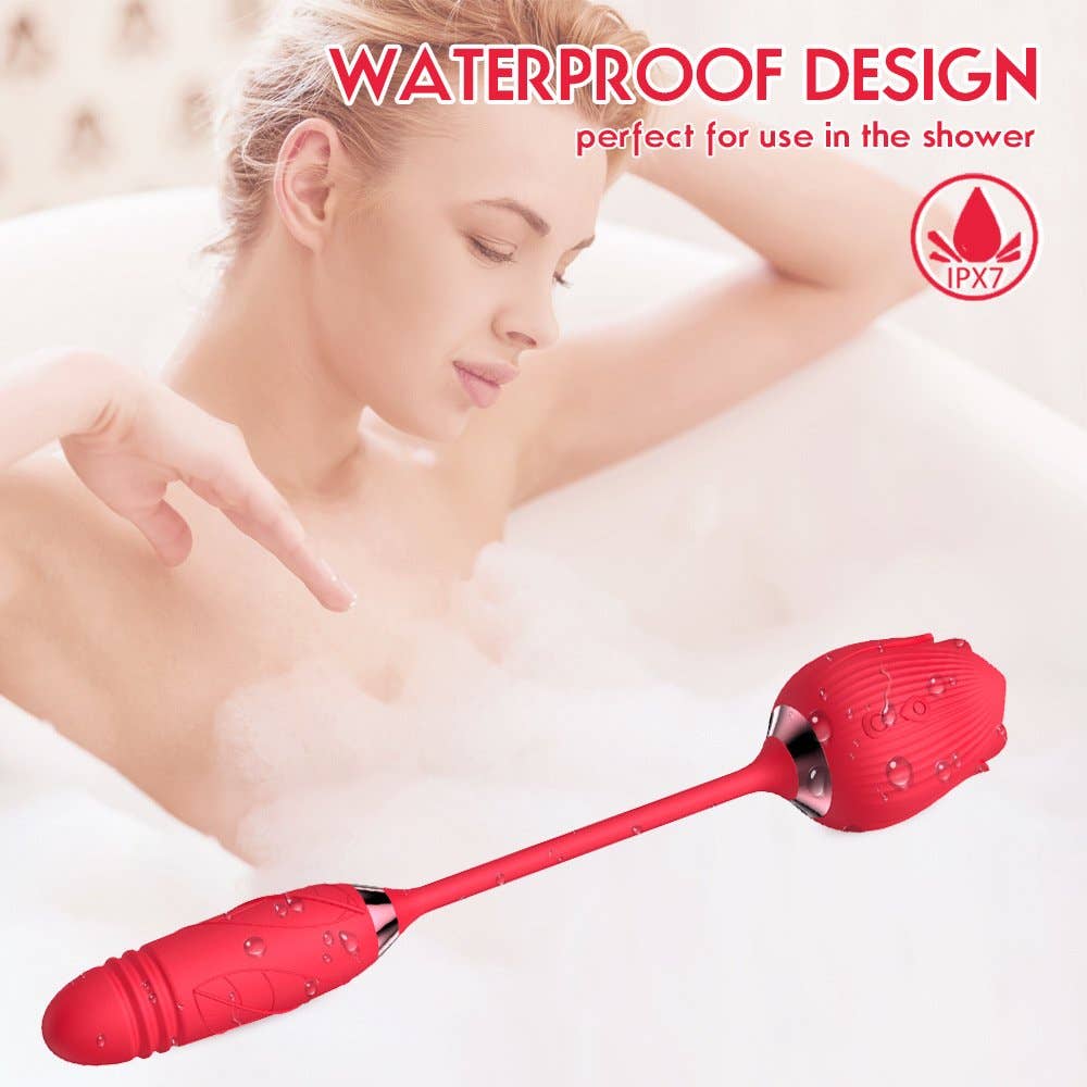 10 Function Rose Vibrator with Thrusting Bullet