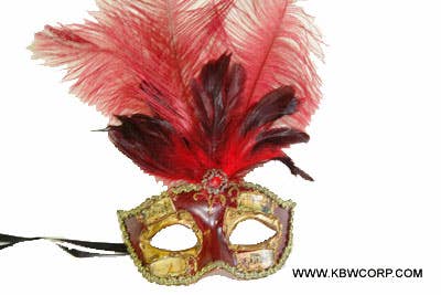 Red Venetian Mask with Feathers