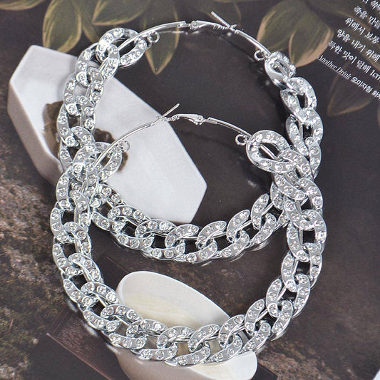 3AM BY H&D ACCESSORIES - 80mm Stoned Chain Hoop Earring