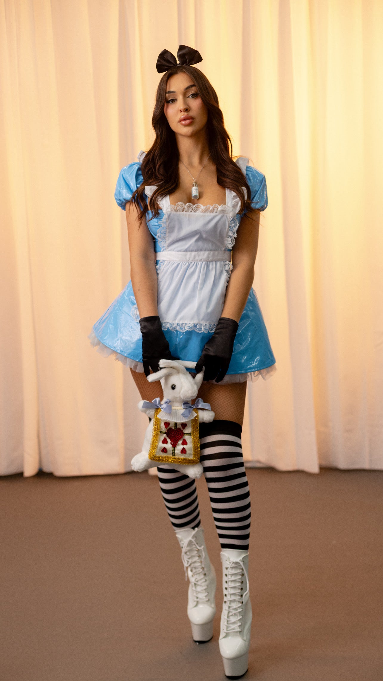 Wonderland Sweetheart styled costume includes rabbit purse