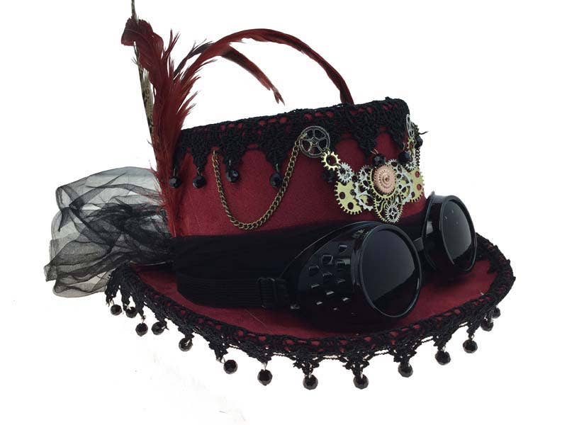 KBW Global Corp. - Red Steampunk Lace Top Hat