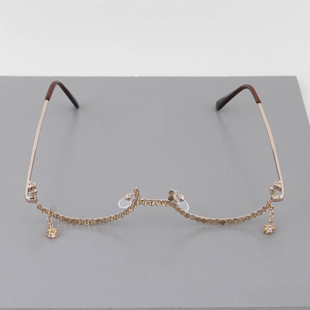 3AM BY H&D ACCESSORIES - Rhinestone Tear Drop Half Framed Oval Glasses