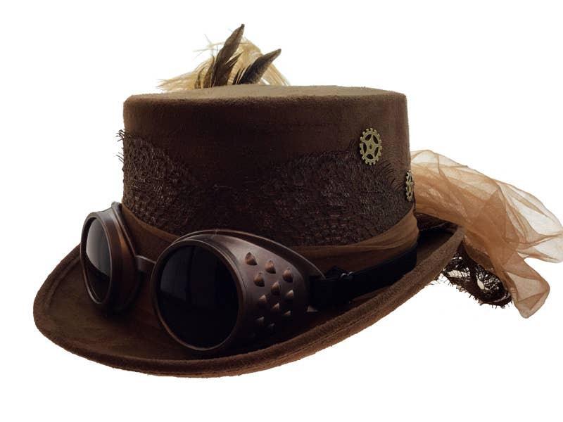 KBW Global Corp. - Brown Steampunk Goggles Top Hat