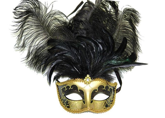 Black Gold Venetian Mask With Feathers