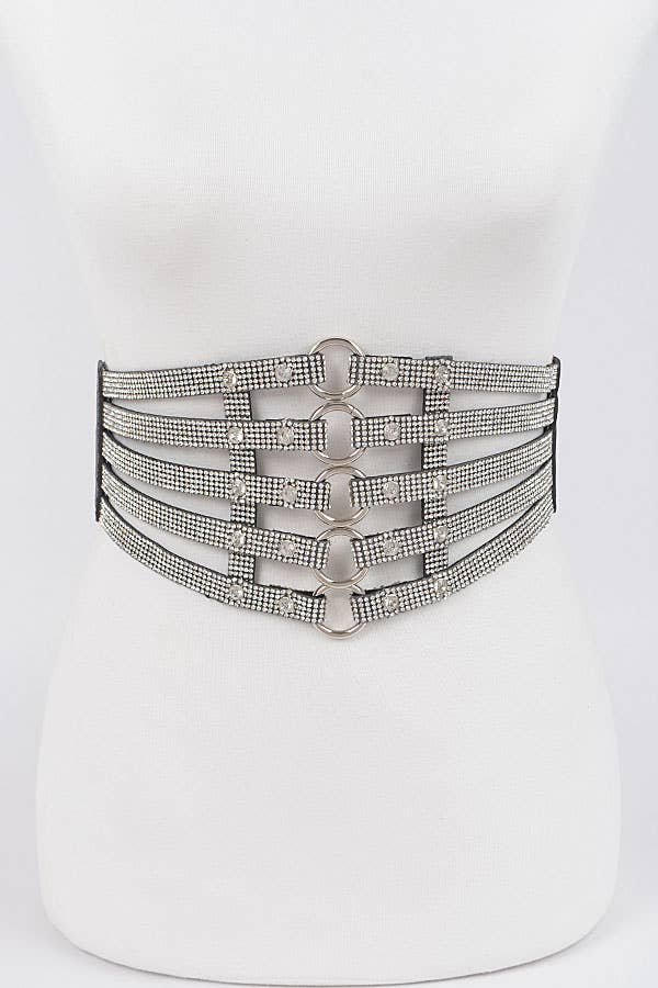 3AM BY H&D ACCESSORIES - Wide Rhinestone Waist Belt